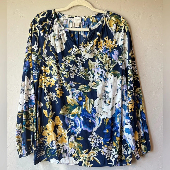 Chicos floral peasant boho loose watercolor Lagenlook cottage core work teacher - Picture 2 of 9